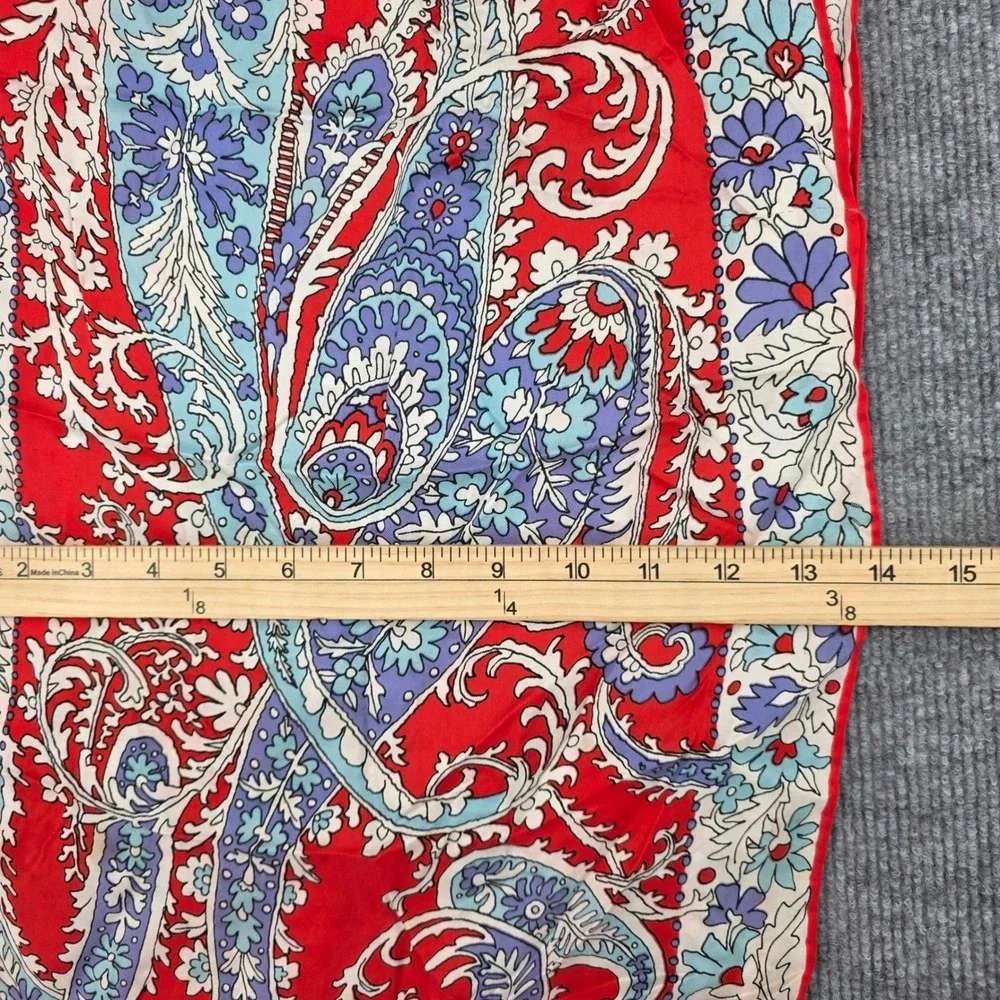Vintage Vera Neumann Scarf Lot of 2 Red Paisley Oblong & Tan Geometric Square